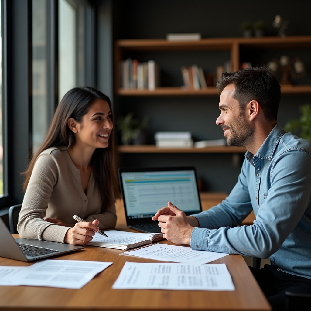Workshop team reviewing educational materials together in a collaborative setting